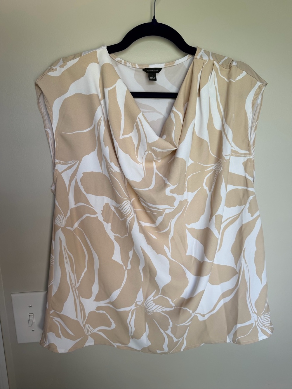 Ann Taylor Beige Floral Cowl Neck Sleeveless Top